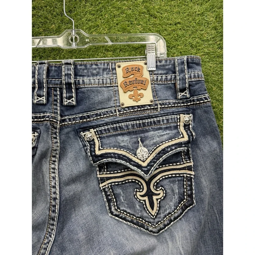 Rock Revival Jeans Mens 42 Illesley Straight Leg Embroidered Denim Preppy y2k